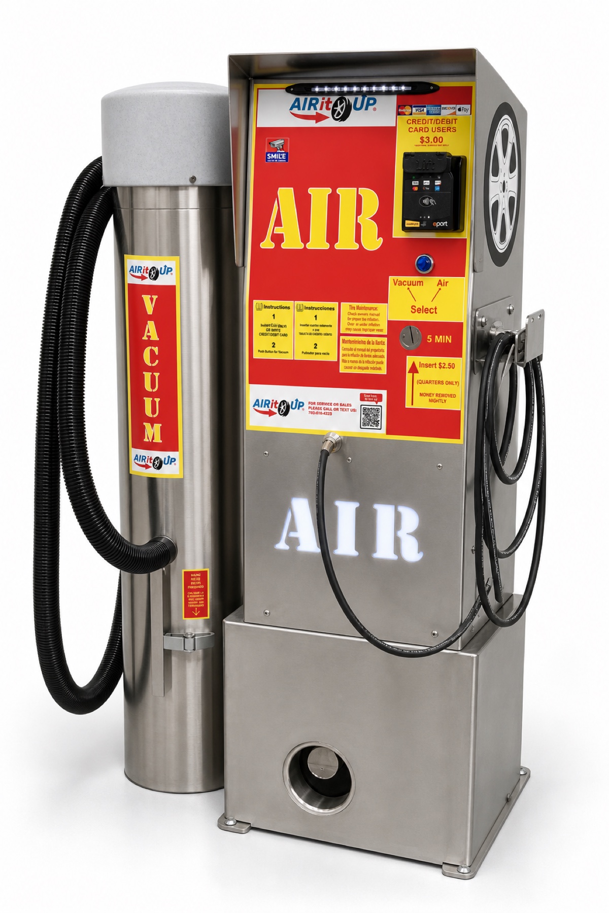 Air It Up combination tire air and vacuum machine with full pedestal base