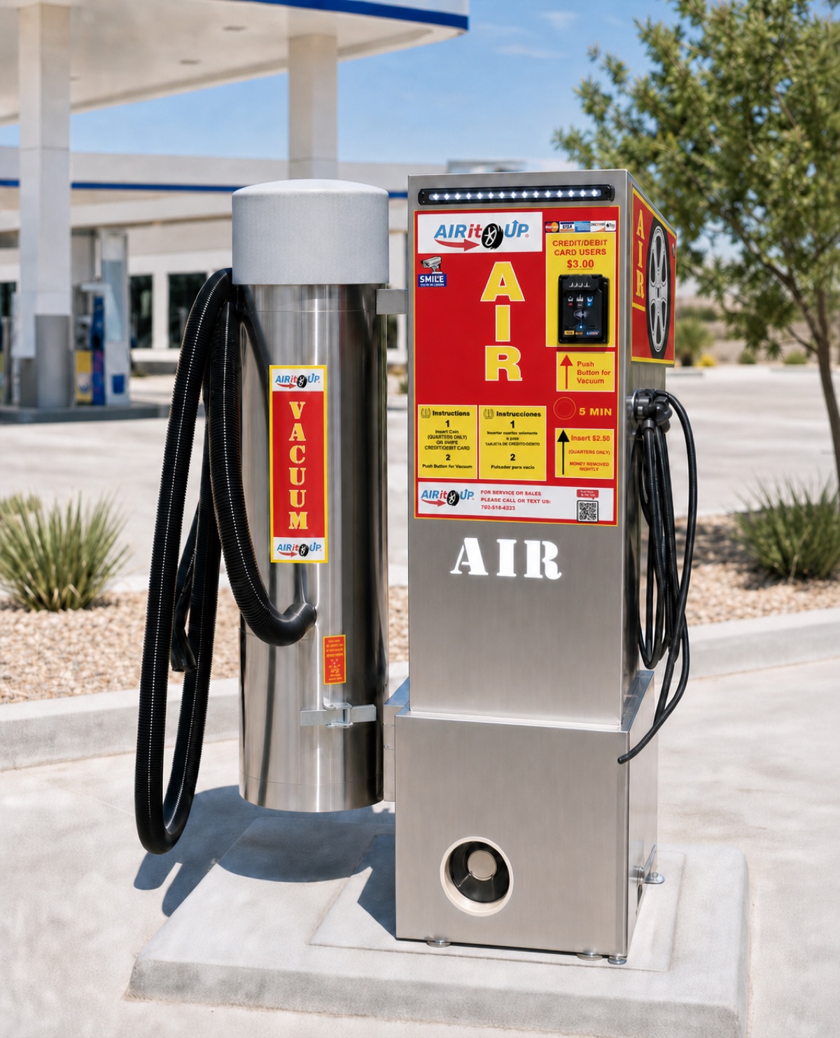 Air It Up combination tire air and vacuum machine with full pedestal base