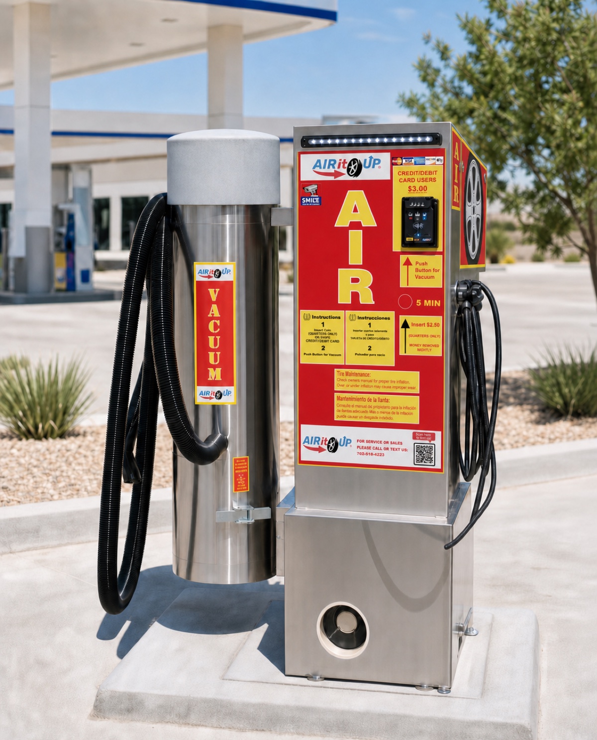 Air It Up combination tire air and vacuum machine with full pedestal base